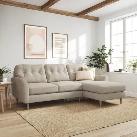 Large Corner Chaise Sofa - Natural, Polyester