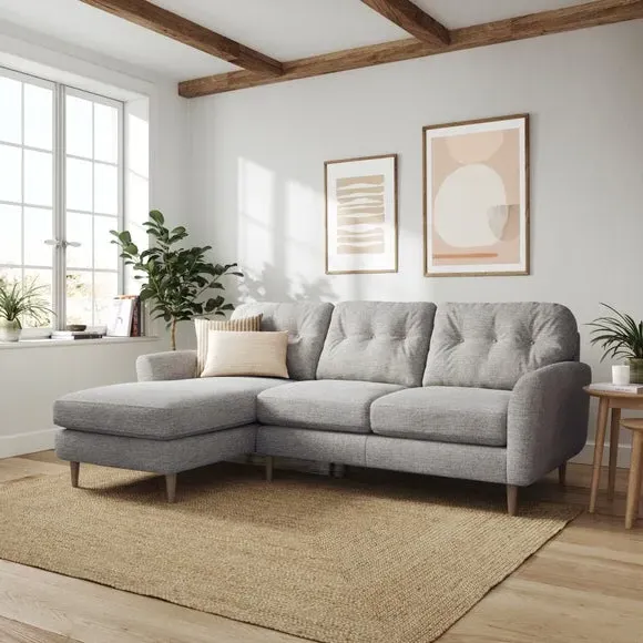 Large Corner Chaise Sofa - Natural, Polyester