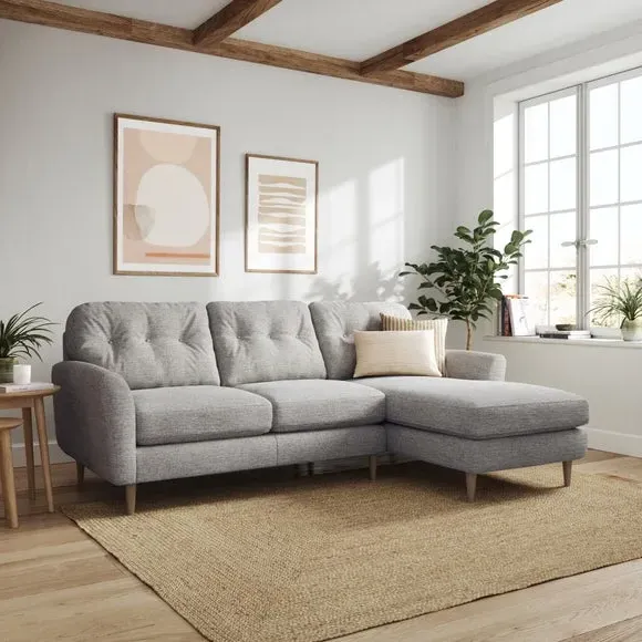Large Corner Chaise Sofa - Natural, Polyester