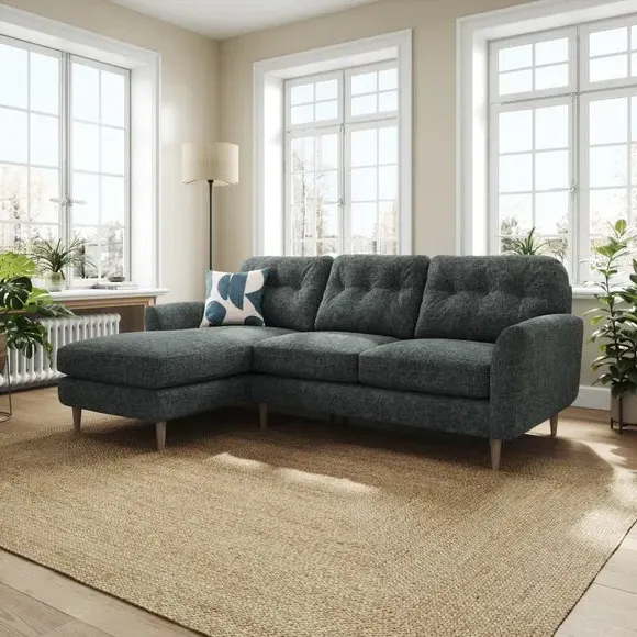 Large Corner Chaise Sofa - Navy, Chenille
