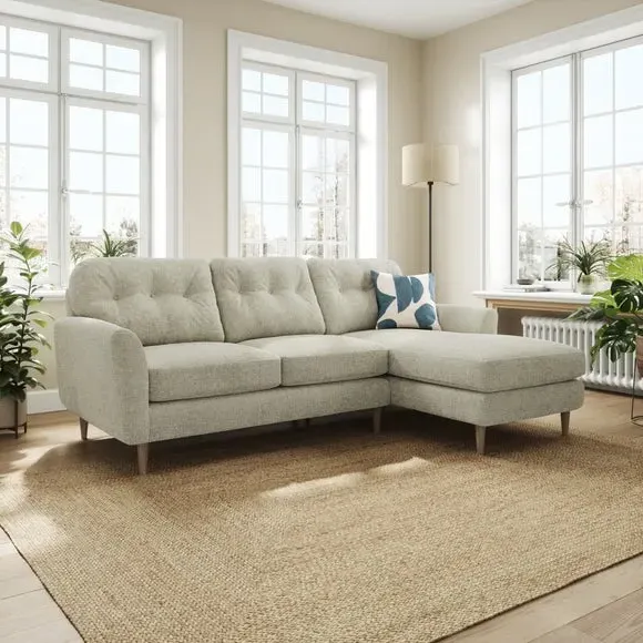 Large Corner Chaise Sofa - Silver, Chenille