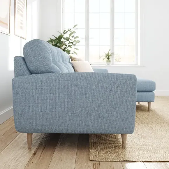 Large Corner Chaise Sofa - Soft Blue, Polyester