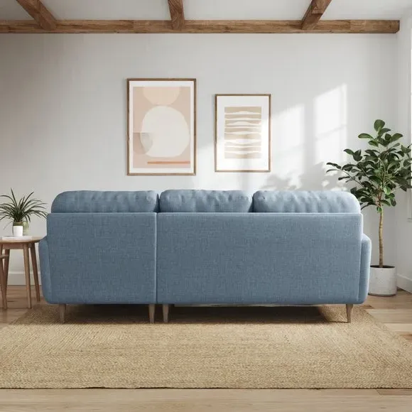 Large Corner Chaise Sofa - Soft Blue, Polyester