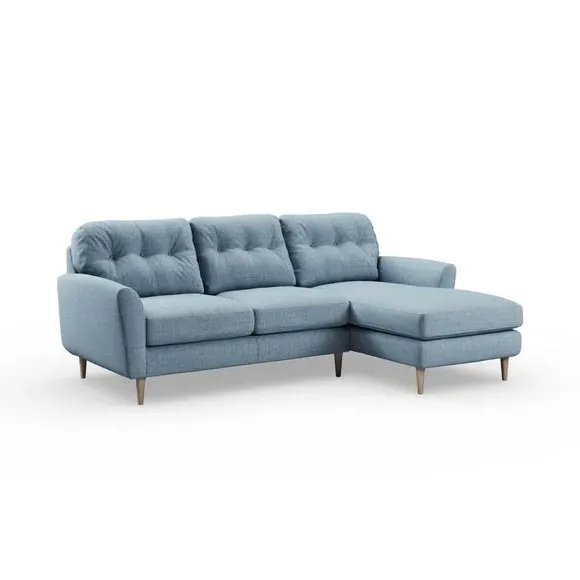 Large Corner Chaise Sofa - Soft Blue, Polyester