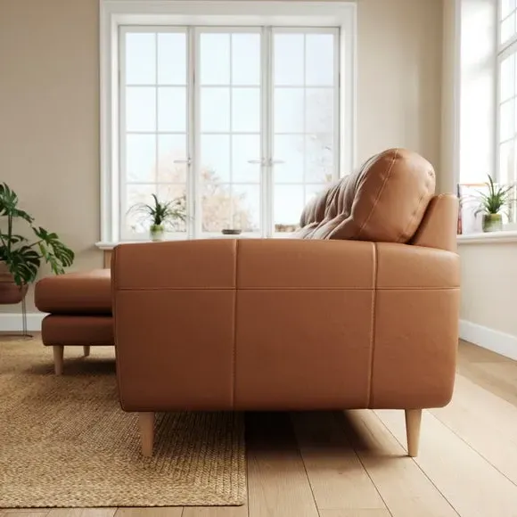 Large Corner Chaise Sofa - Tan, Leather