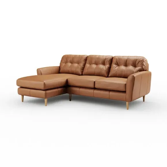 Large Corner Chaise Sofa - Tan, Leather