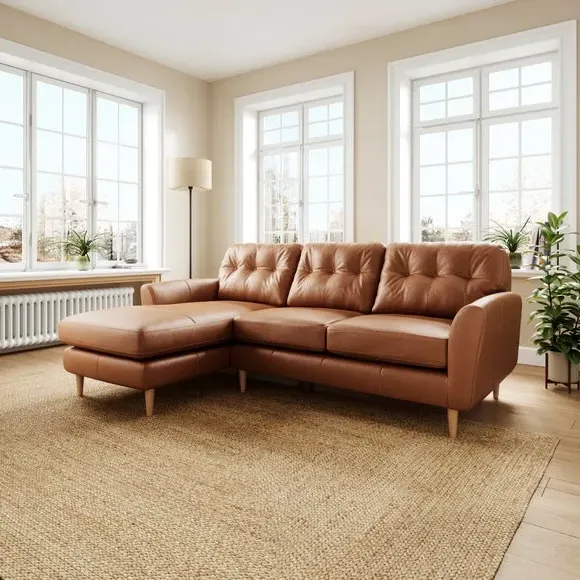 Large Corner Chaise Sofa - Tan, Leather