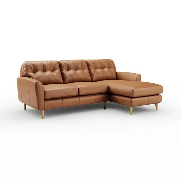 Large Corner Chaise Sofa - Tan, Leather