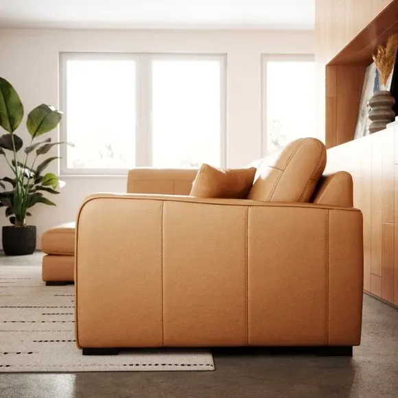 Large Corner Chaise Sofa - Tan, Leather