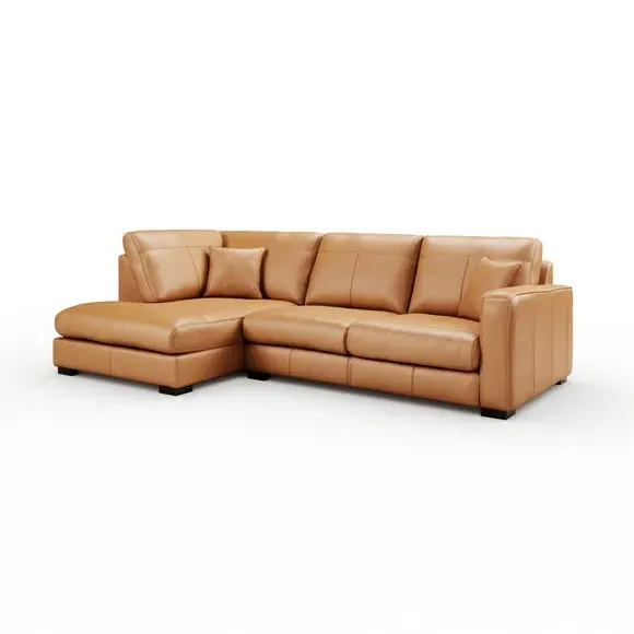 Large Corner Chaise Sofa - Tan, Leather