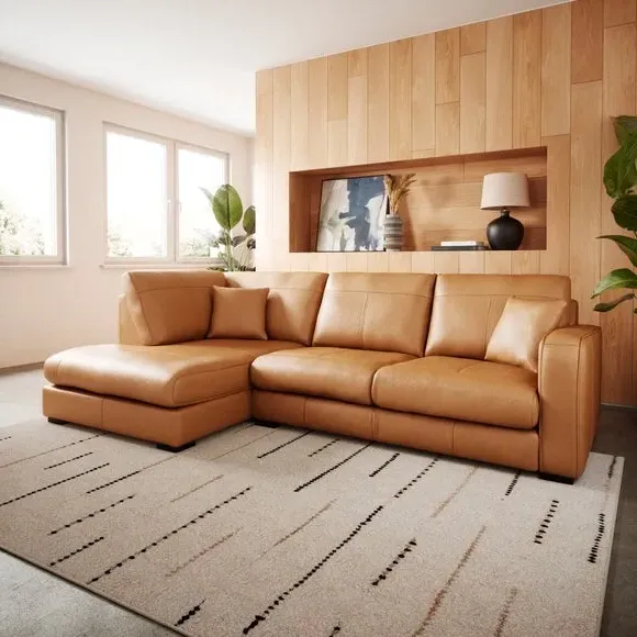 Large Corner Chaise Sofa - Tan, Leather