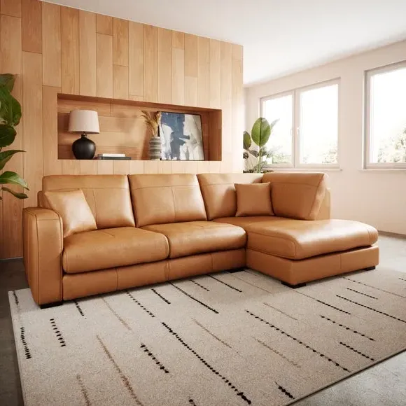 Large Corner Chaise Sofa - Tan, Leather