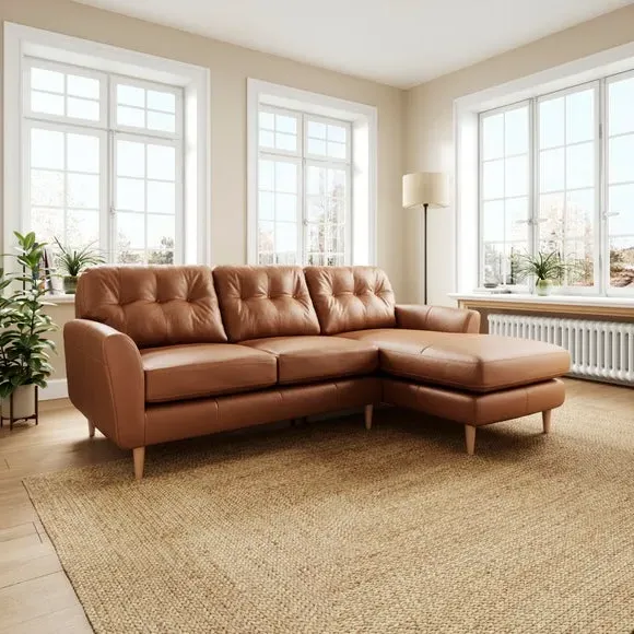 Large Corner Chaise Sofa - Tan, Leather