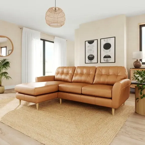 Large Corner Chaise Sofa - Tan, Leather