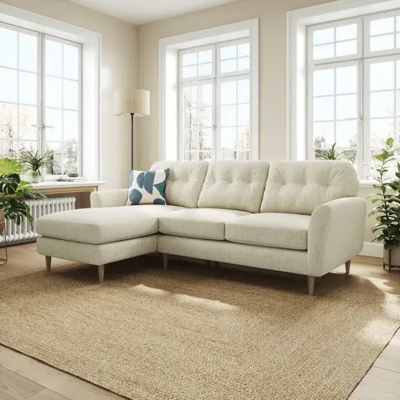 Large Corner Chaise Sofa - White Sand, Chenille