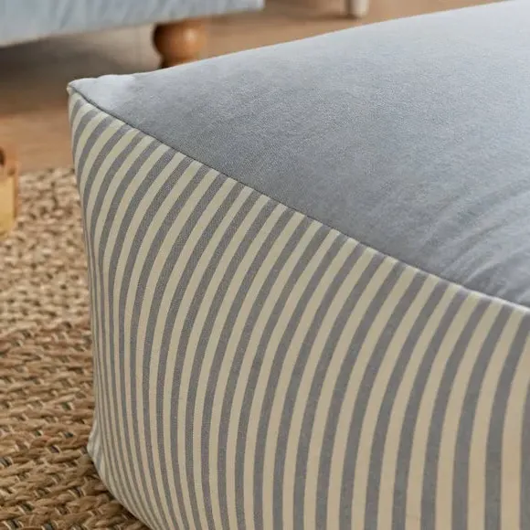Large Cube Pouffe with Zip Closure - Blue, Cotton