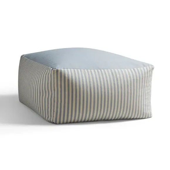 Large Cube Pouffe with Zip Closure - Blue, Cotton
