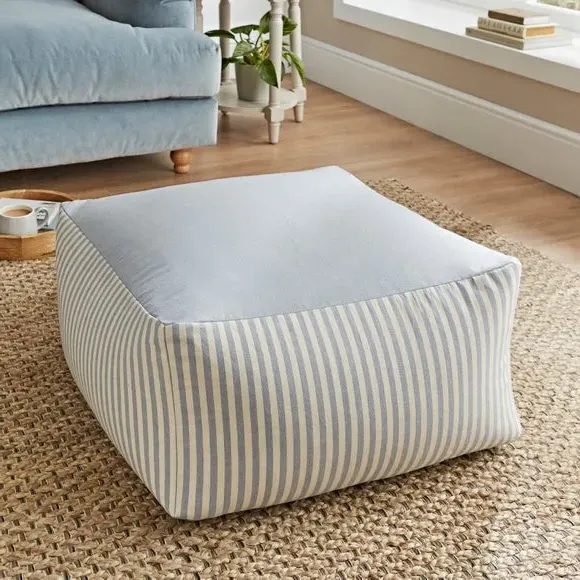 Large Cube Pouffe with Zip Closure - Blue, Cotton image