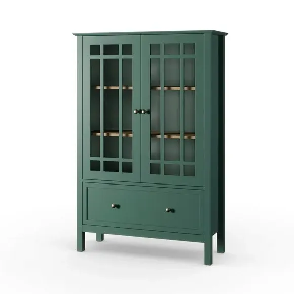 Large Display Cabinet with Glass Doors - Green