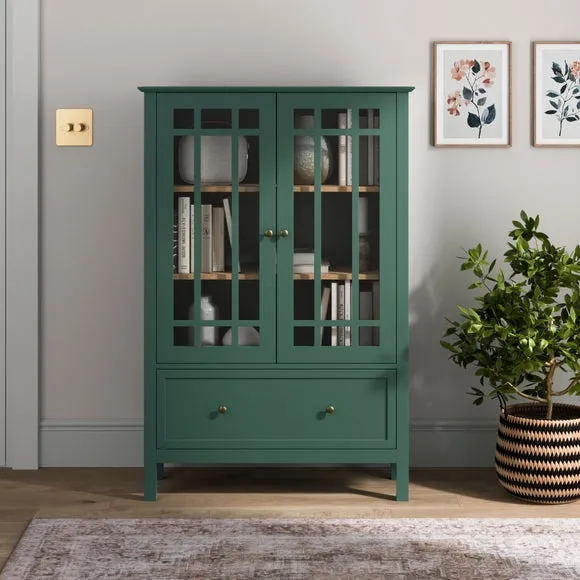 Large Display Cabinet with Glass Doors - Green