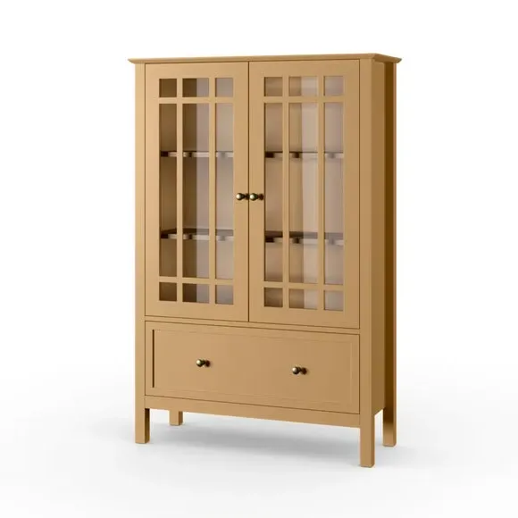 Large Display Cabinet with Glass Doors - Honey