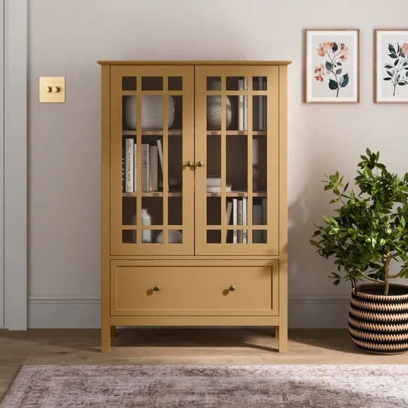 Large Display Cabinet with Glass Doors - Honey