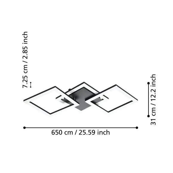 Large Flush Ceiling Light Smart Control - Black