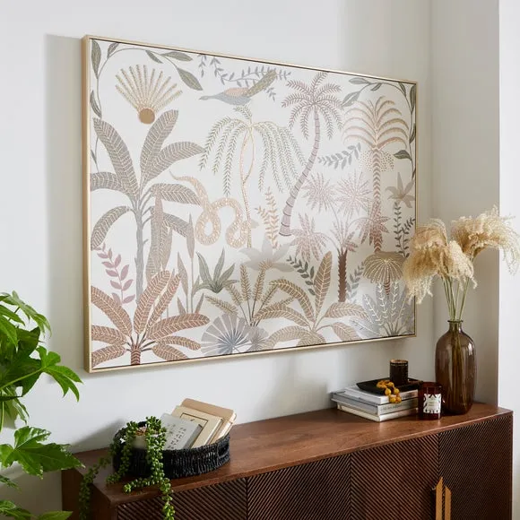 Large Framed Canvas Jungle Scene - Champagne Frame
