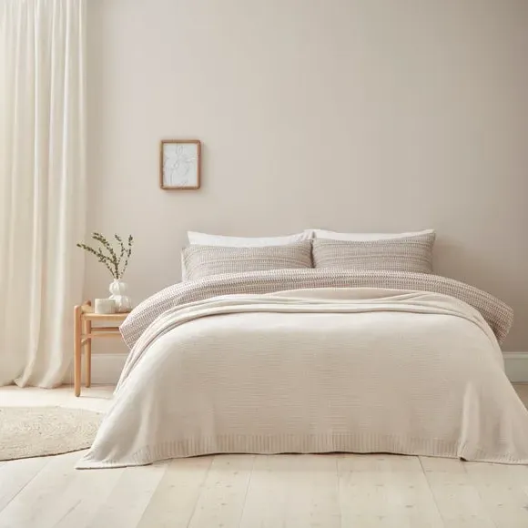 Large Knitted Throw Blanket - Cream image