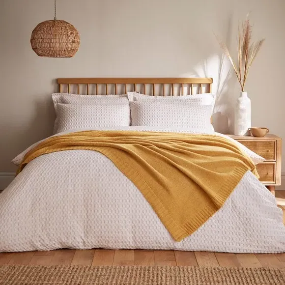 Large Knitted Throw Blanket - Ochre
