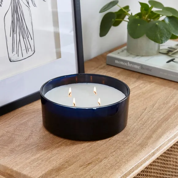 Large Multi Wick Candle - Blue, Sundried Linen