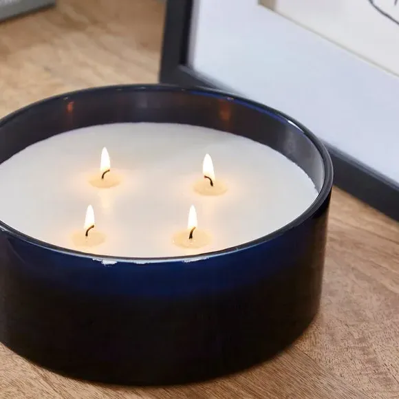 Large Multi Wick Candle - Blue, Sundried Linen