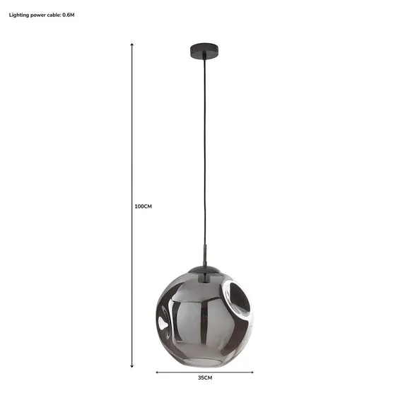 Large Pendant Light Dimmable - Smoke, Glass