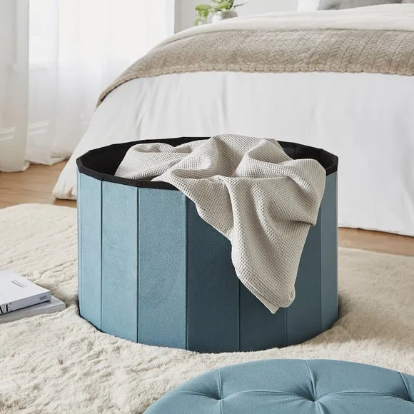 Large Round Ottoman with Storage - Blue, Velvet