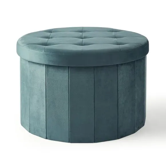 Large Round Ottoman with Storage - Blue, Velvet