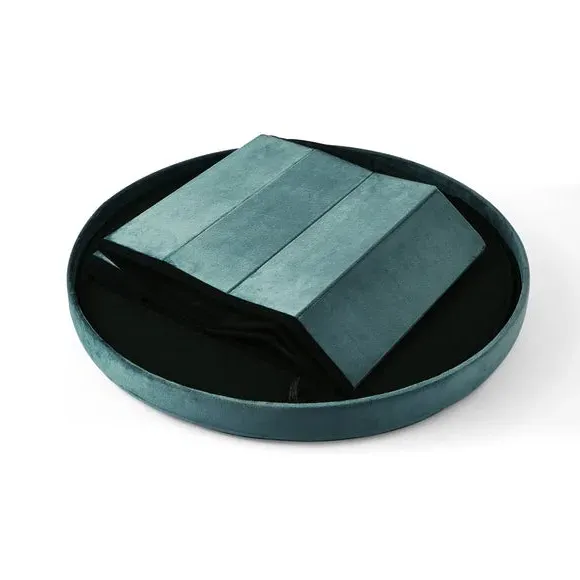 Large Round Ottoman with Storage - Blue, Velvet