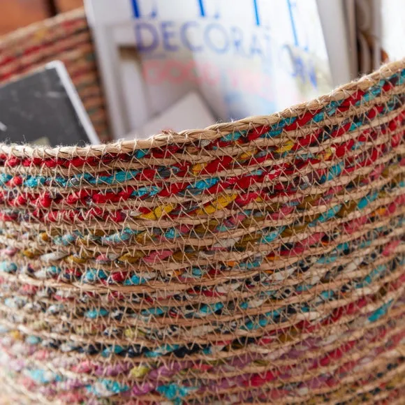 Large Round Storage Basket - Multicolor, Seagrass