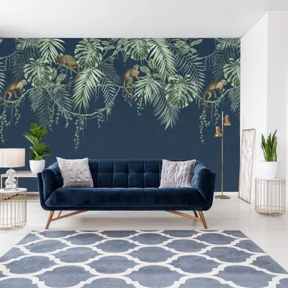 Large-Scale Wall Mural Monkey Vines - Blue