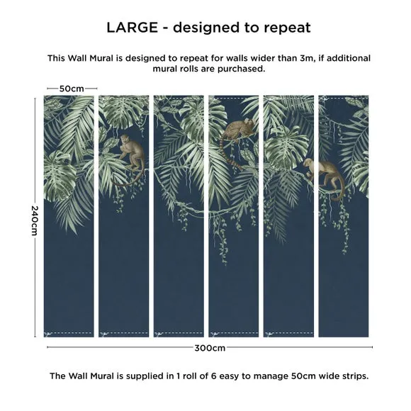 Large-Scale Wall Mural Monkey Vines - Blue