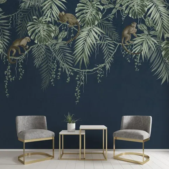 Large-Scale Wall Mural Monkey Vines - Blue image