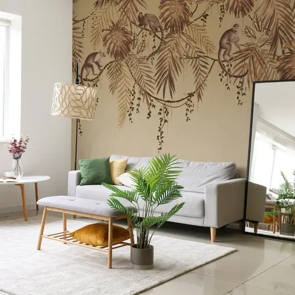 Large-Scale Wall Mural Monkey Vines - Gold