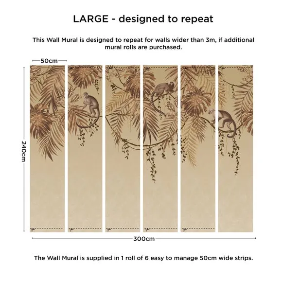 Large-Scale Wall Mural Monkey Vines - Gold