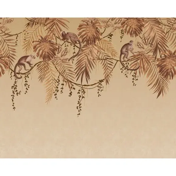 Large-Scale Wall Mural Monkey Vines - Gold