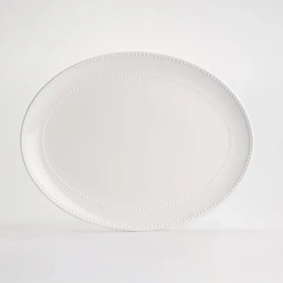 Large Serve Platter with Dotted Rim - White, Bone China