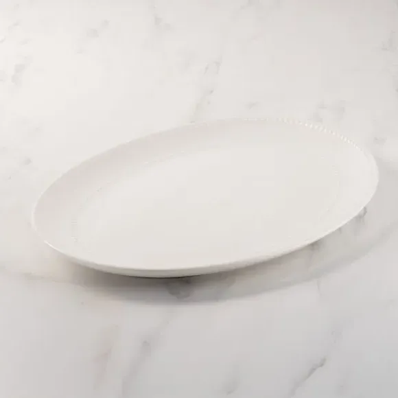 Large Serve Platter with Dotted Rim - White, Bone China image
