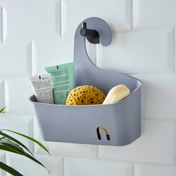 Large Shower Caddy with Hook - Grey, Plastic