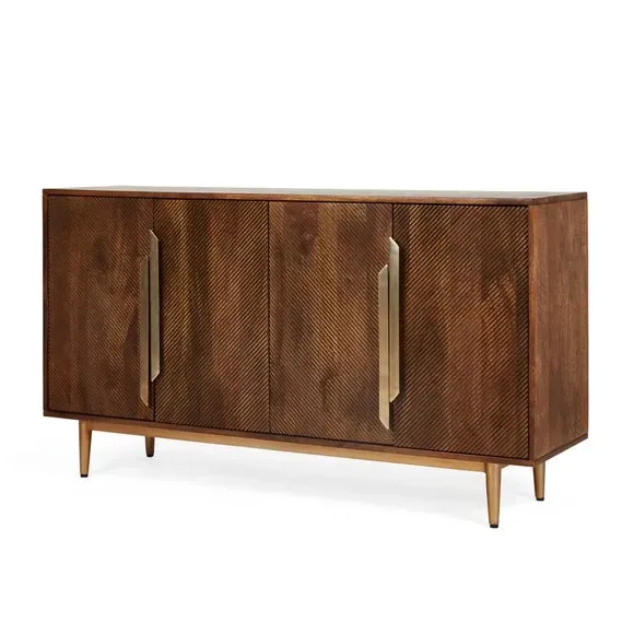 Large Sideboard with Carved Doors - Brown, Mango Wood