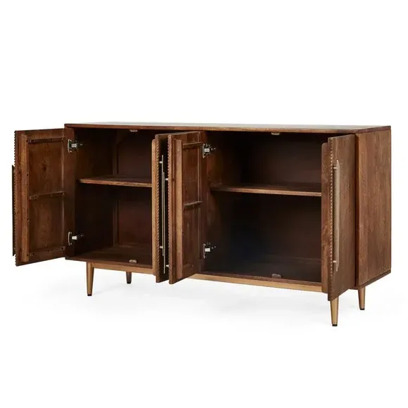 Large Sideboard with Carved Doors - Brown, Mango Wood