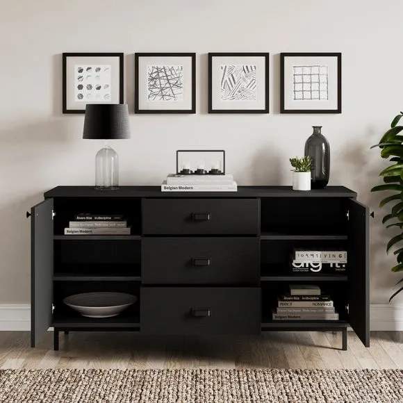 Large Sideboard with Drawers - Black Oak, Metal
