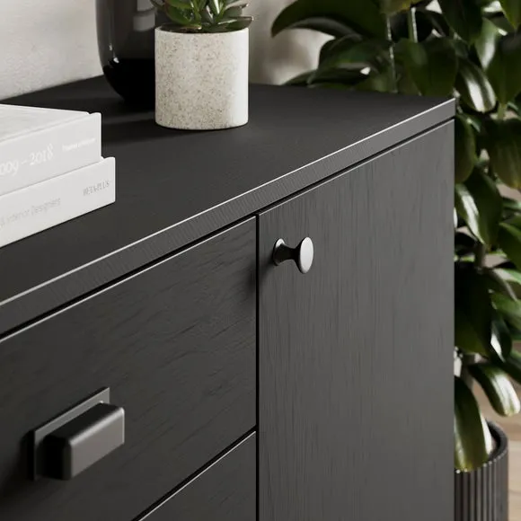 Large Sideboard with Drawers - Black Oak, Metal